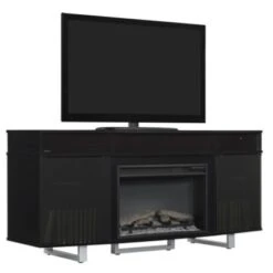 64" New Enterprise Black Infrared Media Electric Fireplace W/ Bluetooth Speakers