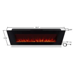 50" DiNatale Black Wall-Mounted Electric Fireplace -Electric Radiators Direct 1330E BK Top Red Flames Dims HI RES