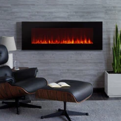 50" DiNatale Black Wall-Mounted Electric Fireplace -Electric Radiators Direct 1330E DiNatalie Red Fire Lifestyle HI RES