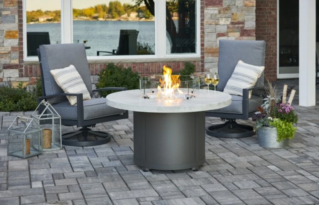 48" White Onyx Beacon Round Gas Fire Pit Table 4 48" White Onyx Beacon Round Gas Fire Pit Table - Image 2