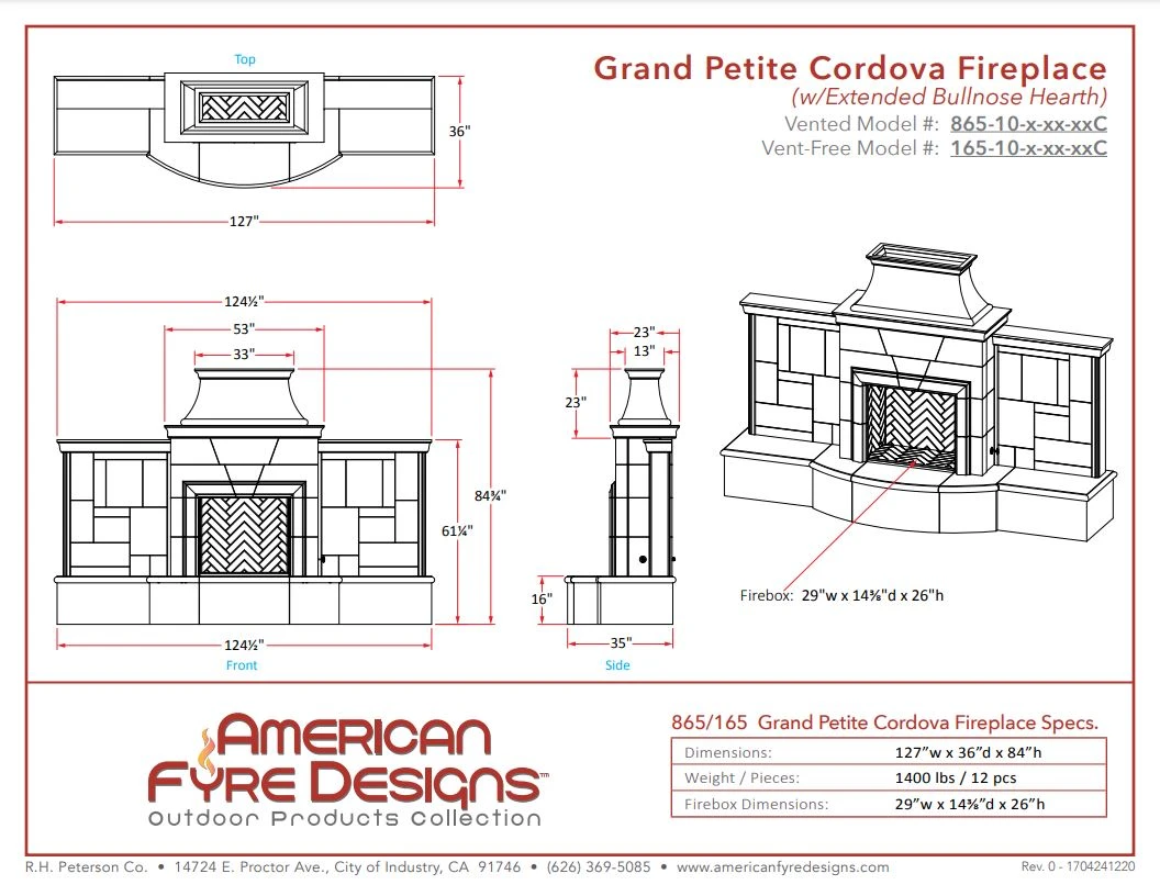 127" Grand Petite Cordova Outdoor Fireplace W/ Extended Hearth 4 127" Grand Petite Cordova Outdoor Fireplace W/ Extended Hearth - Image 2
