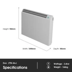 Technotherm TTB-E Duo 34+ WiFi Controlled Storage Heater - 3.4kw -Electric Radiators Direct 34 new weight dimensions