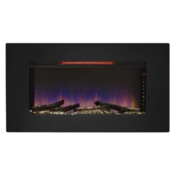 36'' Elysium Black Infrared Quartz Wall Electric Fireplace -Electric Radiators Direct 36II100GRG Front20view Product20shot D ash Blue20flame