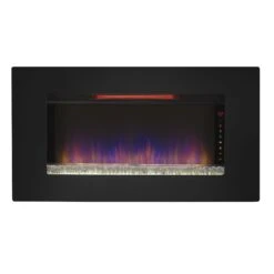 36'' Elysium Black Infrared Quartz Wall Electric Fireplace -Electric Radiators Direct 36II100GRG Front20view Product20shot F stone Blue20flame