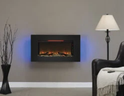 36'' Elysium Black Infrared Quartz Wall Electric Fireplace -Electric Radiators Direct 36II100GRG Front20view Room20shot G ash blue20with20red20flame