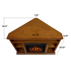 50.75" Churchill Oak Entertainment Center Corner Electric Fireplace -Electric Radiators Direct 3750E O Dims