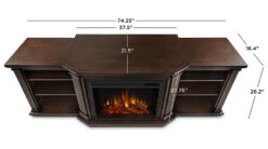 75.5" Valmont Chestnut Oak Entertainment Center Electric Fireplace -Electric Radiators Direct 7930E CO Dims