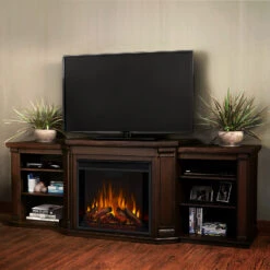 75.5" Valmont Chestnut Oak Entertainment Center Electric Fireplace