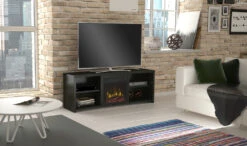 60" Shelter Cove Black TV Entertainment Media Stand W/ Electric Fireplace