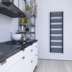 Terma Alex ONE Designer Electric Towel Rail - Grey 600w (500 X 1140mm) -Electric Radiators Direct alex one 1580x50 modern grey lifestyle 4 1 1