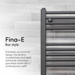 Ecostrad Fina-E Bluetooth Electric Towel Rail - Anthracite 400w (500 X 1200mm) -Electric Radiators Direct anthracite 14