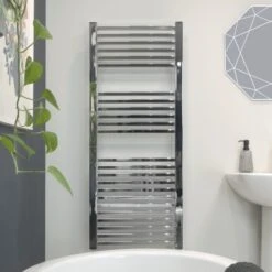 Ecostrad Cube Electric Towel Rail - Chrome 600w (500 X 1200mm) -Electric Radiators Direct cube chrome 500x1200 basic face