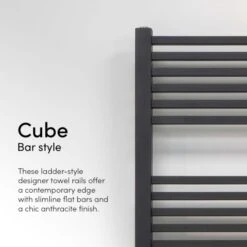 Ecostrad Cube Bluetooth Electric Towel Rail - Anthracite 600w (500 X 1200mm) 11 Ecostrad Cube Bluetooth Electric Towel Rail - Anthracite 600w (500 X 1200mm) -Electric Radiators Direct cube anthracite bar style 1 2