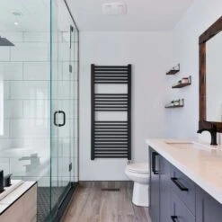 Ecostrad Cube Thermostatic Electric Towel Rail - Anthracite 600w (500 X 1200mm) -Electric Radiators Direct cube thermostatic anthracite 500x1200 lifestyle 1