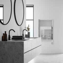 Ecostrad Cube Thermostatic Towel Rail - Chrome 400w (500 X 800mm) -Electric Radiators Direct cube thermostatic chrome 500x800 lifestyle 1 1