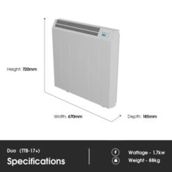 Technotherm TTB-E Duo 17+ WiFi Controlled Storage Heater - 1.7kw -Electric Radiators Direct duo ttb 17 dimensions