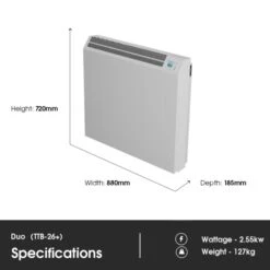 Technotherm TTB-E Duo 26+ WiFi Controlled Storage Heater - 2.55kw -Electric Radiators Direct duo ttb 26 dimensions