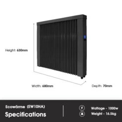 Ecostrad Ecowärme Electric Radiator - Anthracite 1000w -Electric Radiators Direct ew10ha dimensions