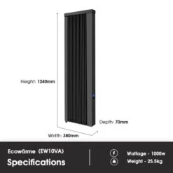 Ecostrad Ecowärme Vertical Electric Radiator - Anthracite 1000w 11 Ecostrad Ecowärme Vertical Electric Radiator - Anthracite 1000w -Electric Radiators Direct ew10va dimensions
