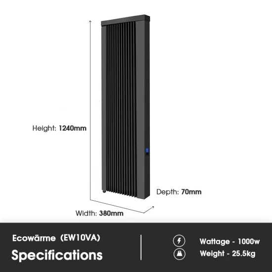 Ecostrad Ecowärme Vertical Electric Radiator - Anthracite 1000w 5 Ecostrad Ecowärme Vertical Electric Radiator - Anthracite 1000w - Image 3