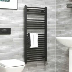 Ecostrad Fina-E Bluetooth Electric Towel Rail - Anthracite 400w (500 X 1200mm) -Electric Radiators Direct fina anthracite 500x1100 moa angle 2 1