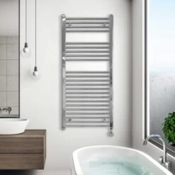 Ecostrad Fina-E Thermostatic Electric Towel Rail - Chrome 300w (500 X 1100mm) -Electric Radiators Direct fina e 1100x500 fe t 30 c lifestyle