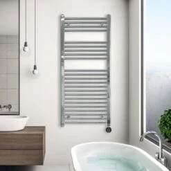 Ecostrad Fina-E IQ WiFi Electric Towel Rail - Chrome 18 Ecostrad Fina-E IQ WiFi Electric Towel Rail - Chrome -Electric Radiators Direct fina e iq wifi 300w 500x1100 lifestyle 1 1