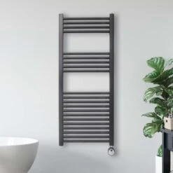 Ecostrad Fina-E Thermostatic Electric Towel Rail - Anthracite -Electric Radiators Direct fina e thermostatic 500x1200mm anthracite 400w lifestyle 2 2