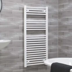 Ecostrad Fina-E Electric Towel Rail - White 300w (500 X 1100mm) -Electric Radiators Direct fina white 500x1100 basic angle