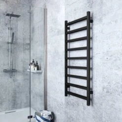 Terma Simple ONE Designer Electric Towel Rail - Black 400w (500 X 1080mm) -Electric Radiators Direct simple one 1080x500 heban black lifestyle 2