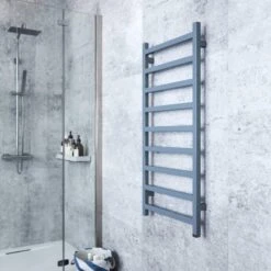 Terma Simple ONE Designer Electric Towel Rail - Blue 400w (500 X 1080mm) -Electric Radiators Direct simple one 1080x500 ral 5014 pigeon blue lifestyle 2 1
