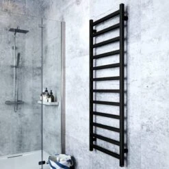 Terma Simple ONE Designer Electric Towel Rail - Black 600w (500 X 1440mm) -Electric Radiators Direct simple one 1440x500 heban black lifestyle 2 1