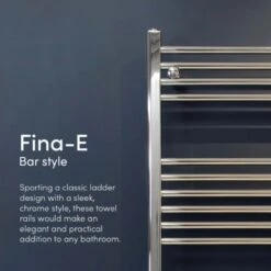 Ecostrad Fina-E IQ WiFi Electric Towel Rail - Chrome 200w (400 X 700mm) -Electric Radiators Direct thumbnail 4 10