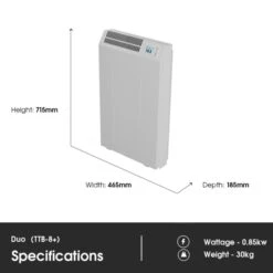 Technotherm TTB-E Duo 8+ WiFi Controlled Storage Heater - 0.85kw -Electric Radiators Direct ttb8 dimensions