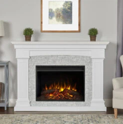 63" Deland Grand Real Flame White Electric Fireplace